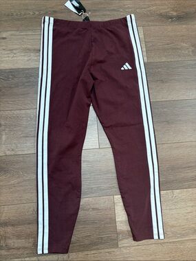 adidas Maroon Ruby Leggings with White Side Stripes NWT